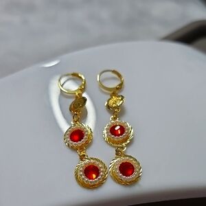 Elegant Gold and Red Dangle Earrings